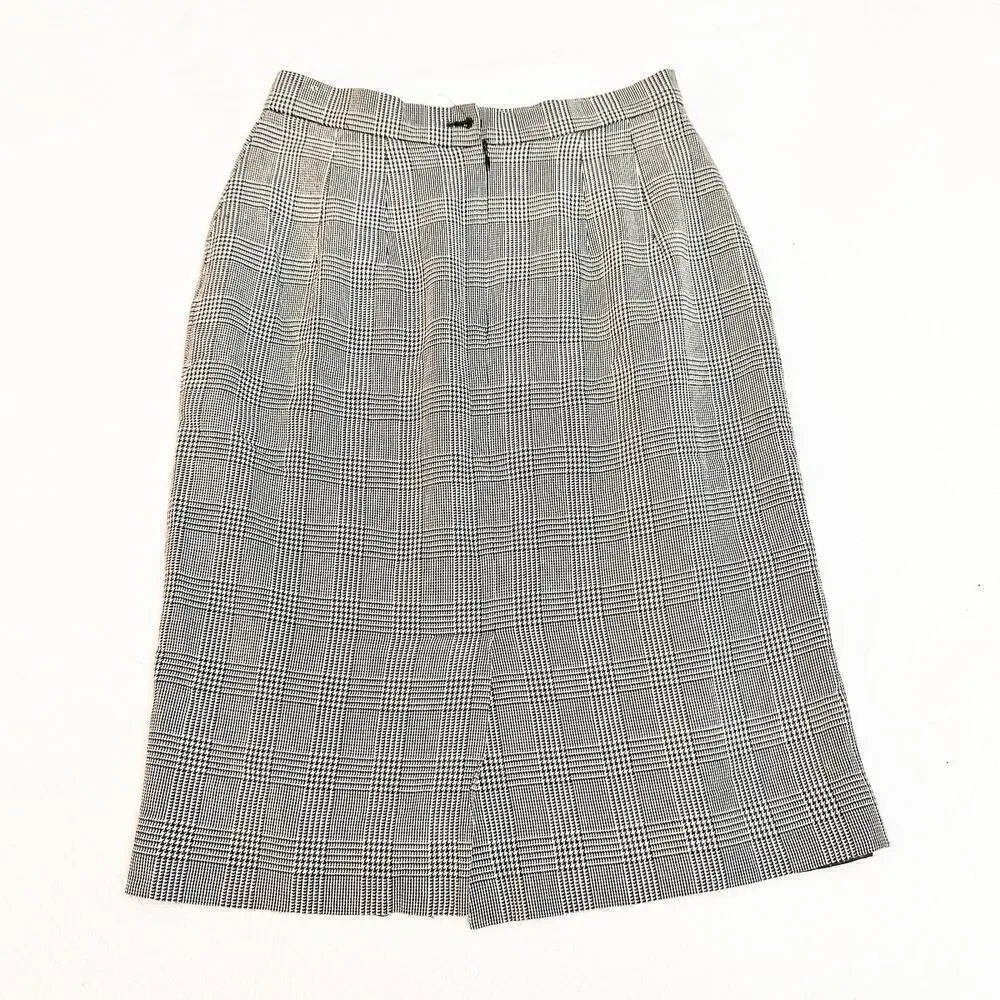 Brooks Brothers Plaid Houndstooth Printed Pencil Skirt Back Slit Size 8